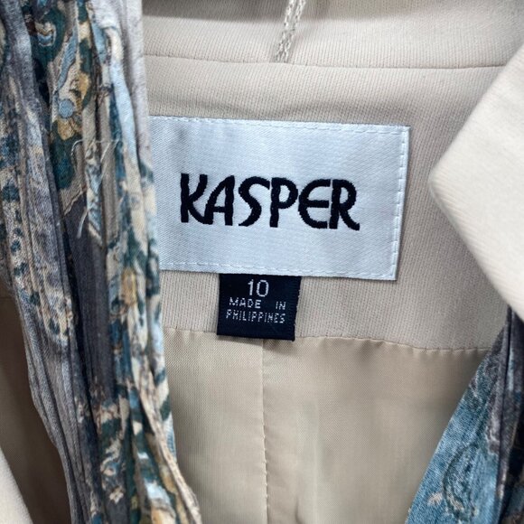 Kasper Blazer Womens 10 Beige Button Front Seam Details Office Career High Neck* - Picture 3 of 10